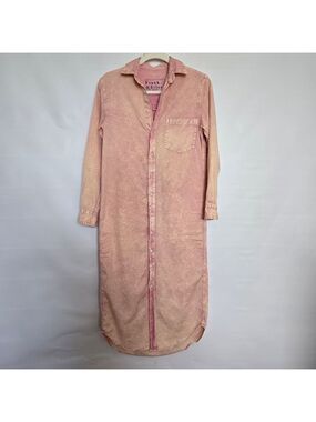 FRANK & EILEEN "RORY' SHIRT DRESS BUTTON-UP MIDI PINK MINERAL WASH SIZE XXS